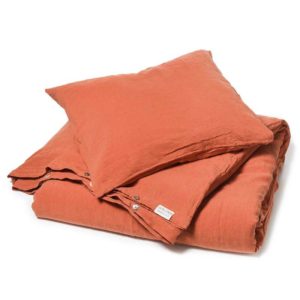 Brick red stonewashed linen duvet cover Baked Clay - Brand Casa Homefashion - for sale online at Casa Comodo